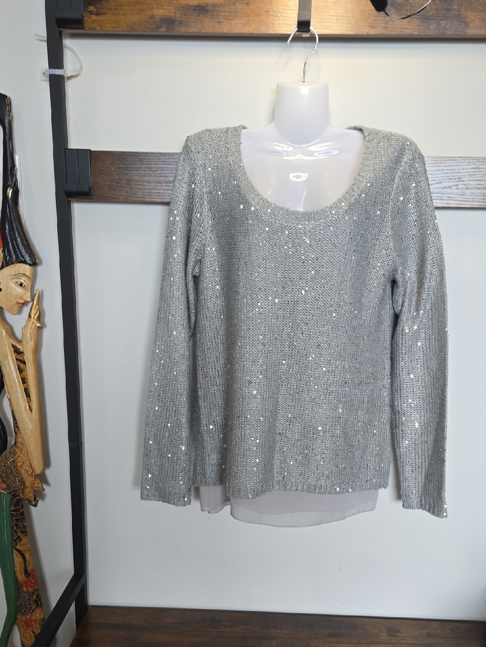 Joseph Ribkoff Silver Sequin Knit Top